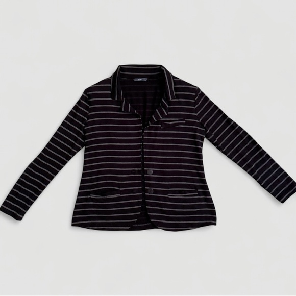 Tart Maternity Black and Gray Striped Jersey Blazer | Size Medium - Picture 1 of 4